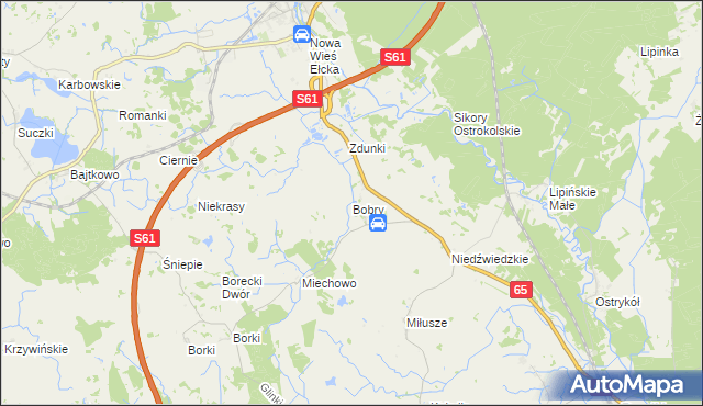 mapa Bobry gmina Ełk, Bobry gmina Ełk na mapie Targeo