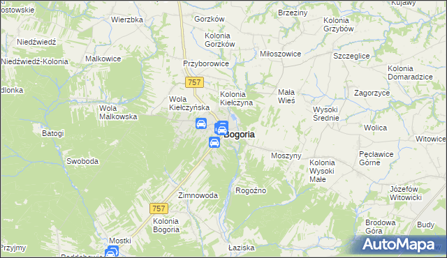 mapa Bogoria powiat staszowski, Bogoria powiat staszowski na mapie Targeo