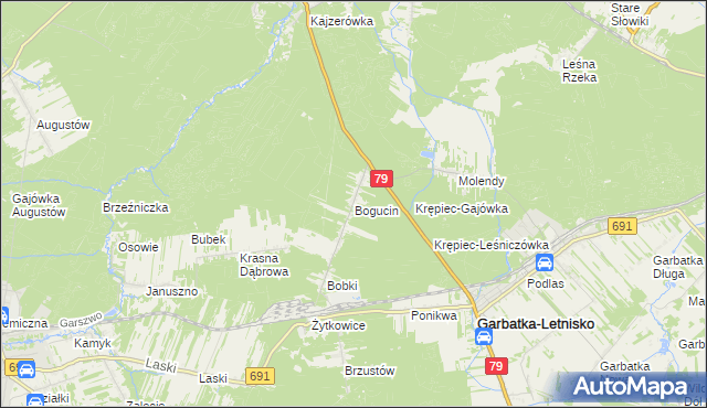 mapa Bogucin gmina Garbatka-Letnisko, Bogucin gmina Garbatka-Letnisko na mapie Targeo