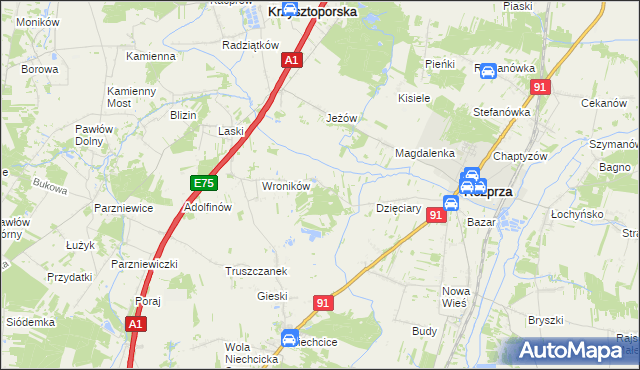 mapa Bogumiłów gmina Rozprza, Bogumiłów gmina Rozprza na mapie Targeo