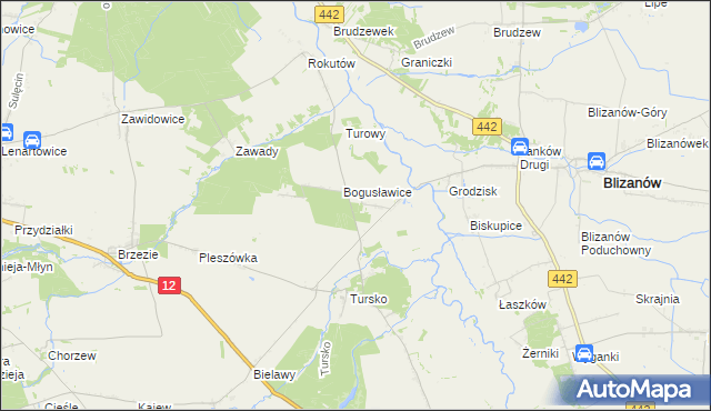 mapa Bogusław gmina Gołuchów, Bogusław gmina Gołuchów na mapie Targeo