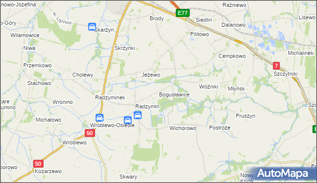 mapa Bogusławice gmina Płońsk, Bogusławice gmina Płońsk na mapie Targeo