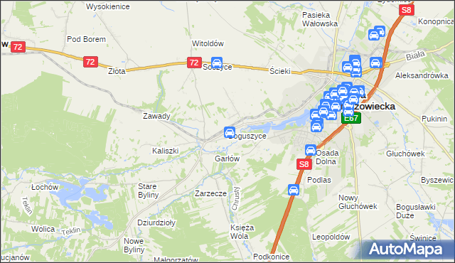 mapa Boguszyce gmina Rawa Mazowiecka, Boguszyce gmina Rawa Mazowiecka na mapie Targeo