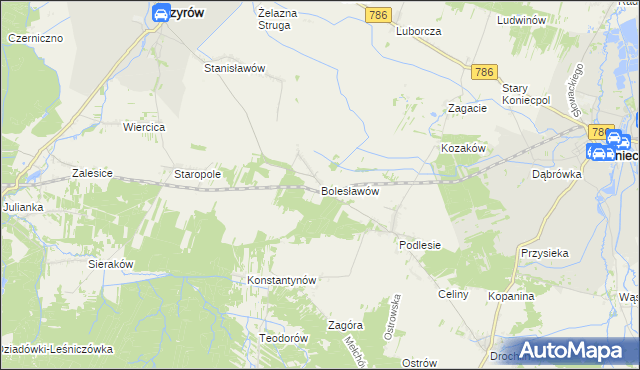 mapa Bolesławów gmina Przyrów, Bolesławów gmina Przyrów na mapie Targeo