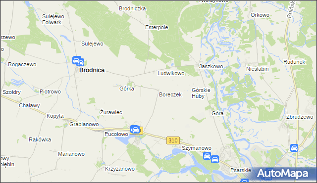 mapa Boreczek gmina Brodnica, Boreczek gmina Brodnica na mapie Targeo