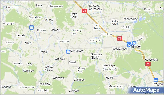 mapa Borki gmina Mniów, Borki gmina Mniów na mapie Targeo