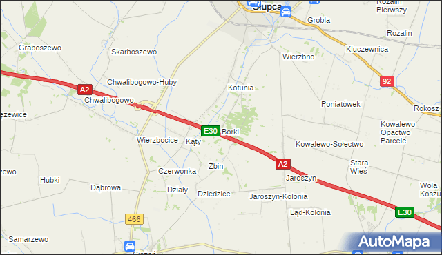mapa Borki gmina Słupca, Borki gmina Słupca na mapie Targeo