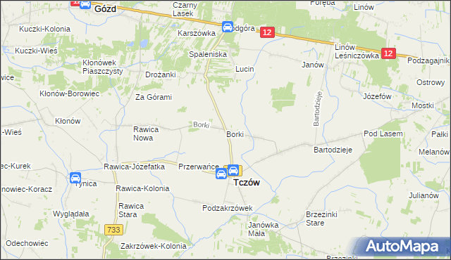 mapa Borki gmina Tczów, Borki gmina Tczów na mapie Targeo