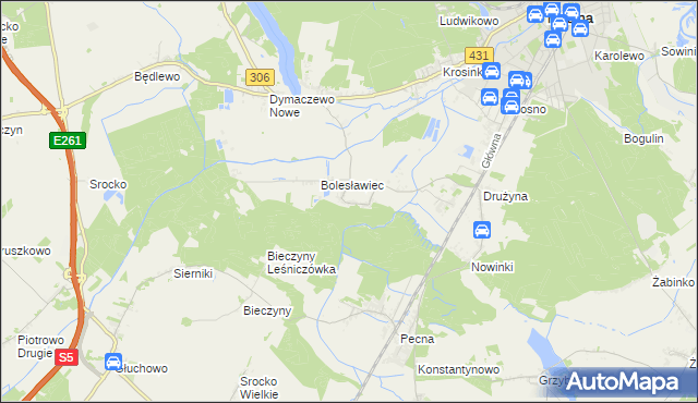 mapa Borkowice gmina Mosina, Borkowice gmina Mosina na mapie Targeo