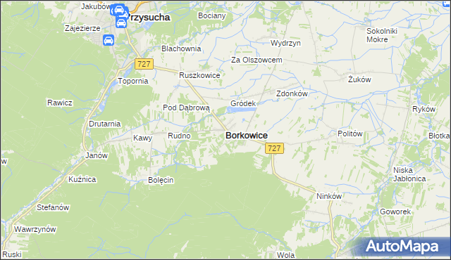 mapa Borkowice powiat przysuski, Borkowice powiat przysuski na mapie Targeo