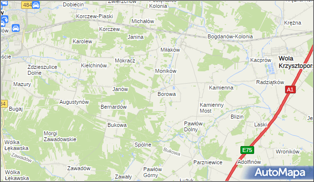 mapa Borowa gmina Wola Krzysztoporska, Borowa gmina Wola Krzysztoporska na mapie Targeo