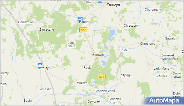 mapa Borowce gmina Troszyn, Borowce gmina Troszyn na mapie Targeo