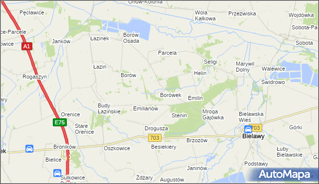 mapa Borówek gmina Bielawy, Borówek gmina Bielawy na mapie Targeo