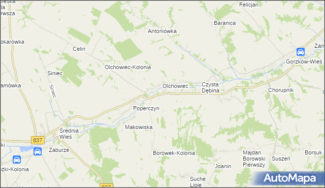 mapa Borówek gmina Żółkiewka, Borówek gmina Żółkiewka na mapie Targeo