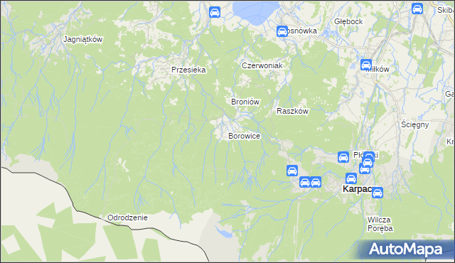 mapa Borowice gmina Podgórzyn, Borowice gmina Podgórzyn na mapie Targeo