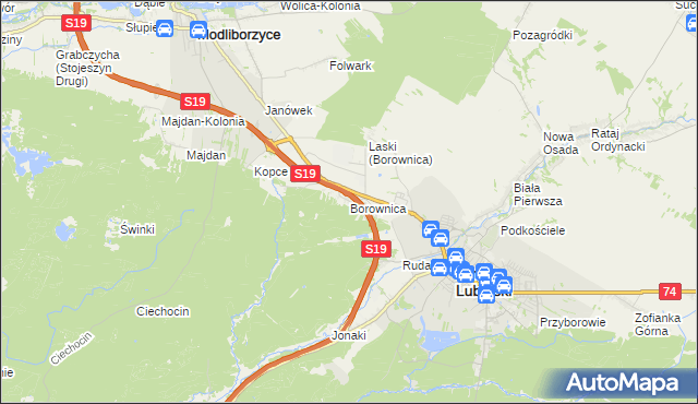 mapa Borownica gmina Janów Lubelski, Borownica gmina Janów Lubelski na mapie Targeo