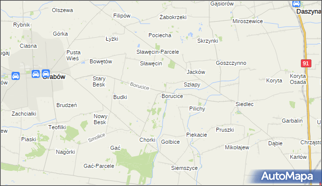 mapa Borucice gmina Grabów, Borucice gmina Grabów na mapie Targeo