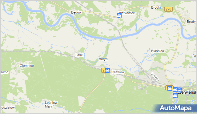 mapa Boryń gmina Czerwieńsk, Boryń gmina Czerwieńsk na mapie Targeo