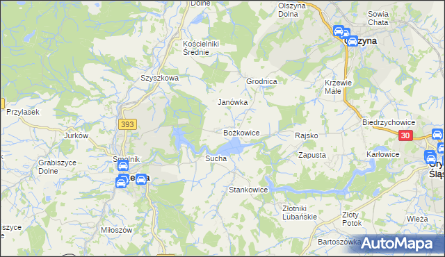 mapa Bożkowice, Bożkowice na mapie Targeo
