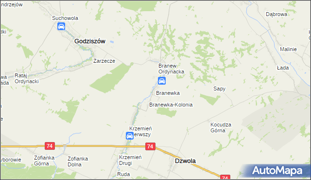 mapa Branewka, Branewka na mapie Targeo