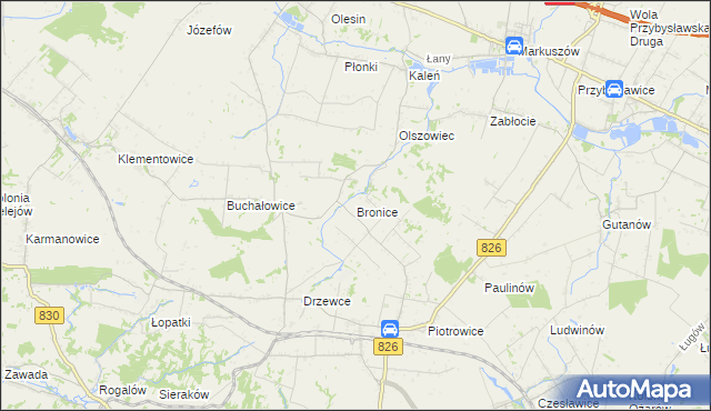 mapa Bronice gmina Nałęczów, Bronice gmina Nałęczów na mapie Targeo