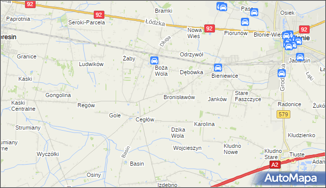 mapa Bronisławów gmina Baranów, Bronisławów gmina Baranów na mapie Targeo