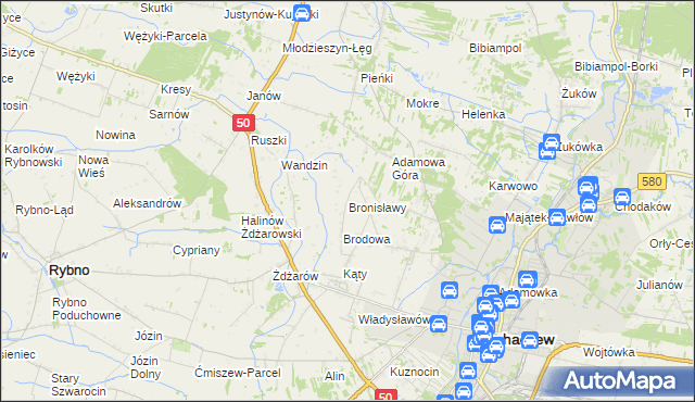 mapa Bronisławy gmina Sochaczew, Bronisławy gmina Sochaczew na mapie Targeo