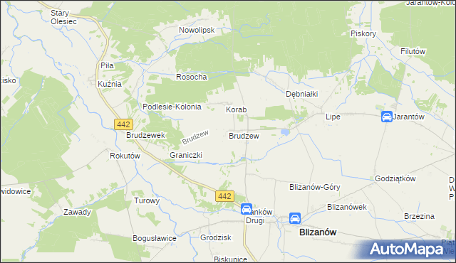 mapa Brudzew gmina Blizanów, Brudzew gmina Blizanów na mapie Targeo