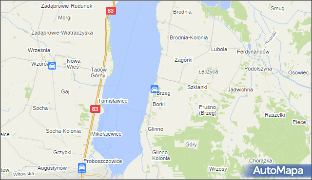 mapa Brzeg gmina Pęczniew, Brzeg gmina Pęczniew na mapie Targeo