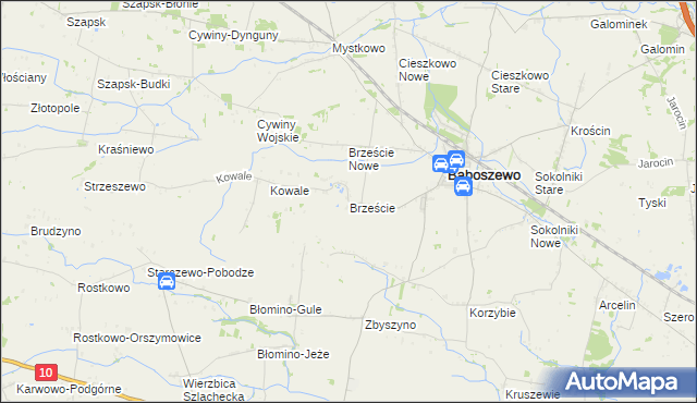 mapa Brzeście gmina Baboszewo, Brzeście gmina Baboszewo na mapie Targeo