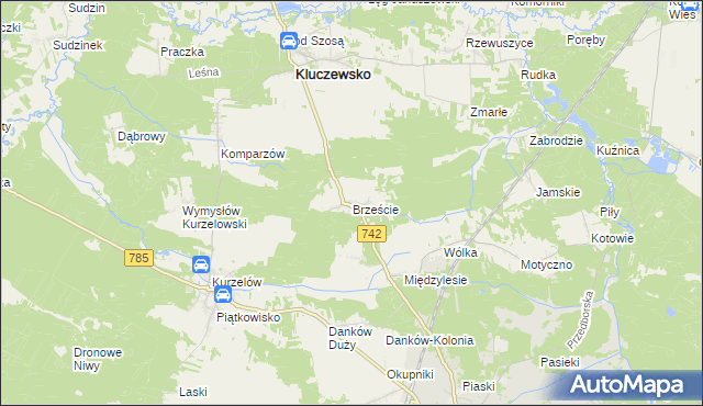 mapa Brzeście gmina Kluczewsko, Brzeście gmina Kluczewsko na mapie Targeo