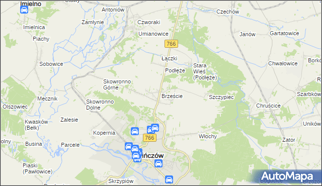 mapa Brzeście gmina Pińczów, Brzeście gmina Pińczów na mapie Targeo