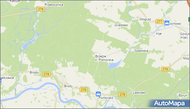 mapa Brzezie k. Pomorska, Brzezie k. Pomorska na mapie Targeo