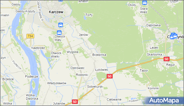mapa Brzezinka gmina Karczew, Brzezinka gmina Karczew na mapie Targeo