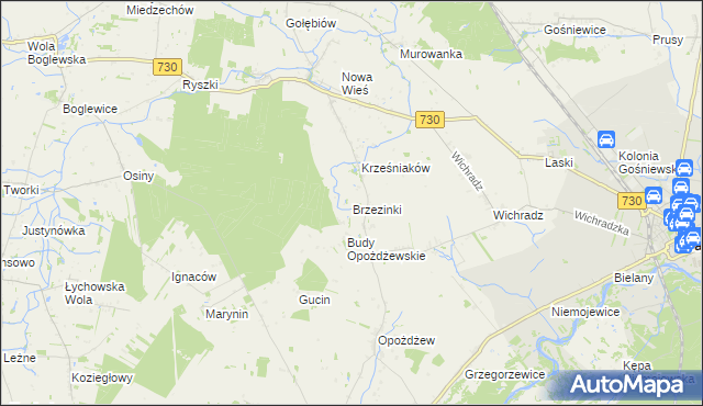 mapa Brzezinki gmina Warka, Brzezinki gmina Warka na mapie Targeo