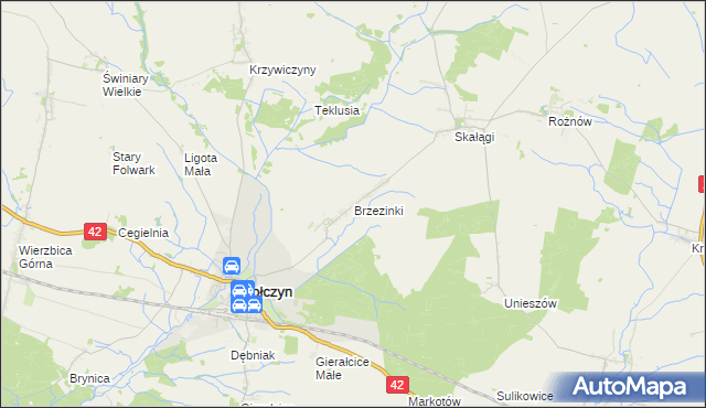 mapa Brzezinki gmina Wołczyn, Brzezinki gmina Wołczyn na mapie Targeo