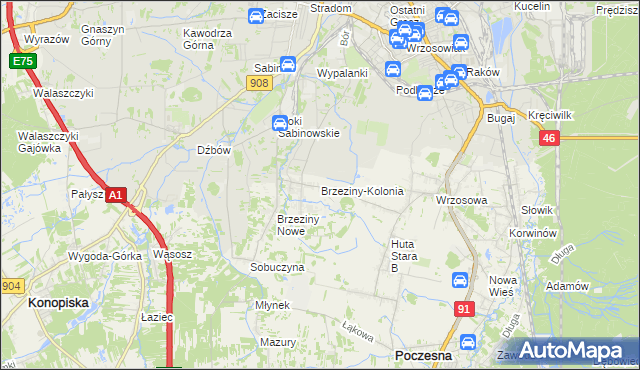 mapa Brzeziny-Kolonia, Brzeziny-Kolonia na mapie Targeo