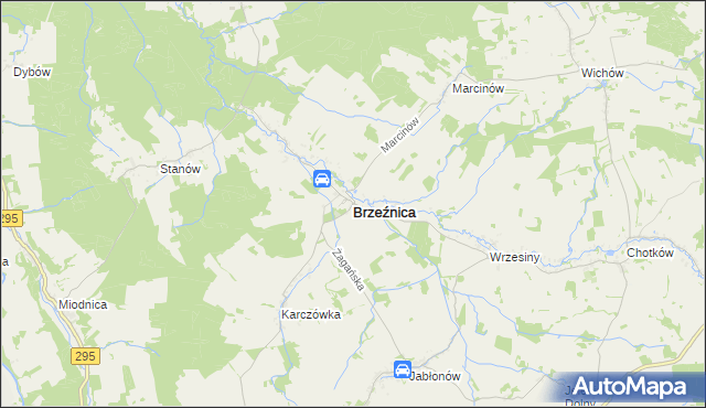 mapa Brzeźnica powiat żagański, Brzeźnica powiat żagański na mapie Targeo
