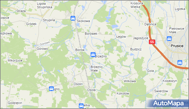 mapa Brzeźno gmina Prusice, Brzeźno gmina Prusice na mapie Targeo