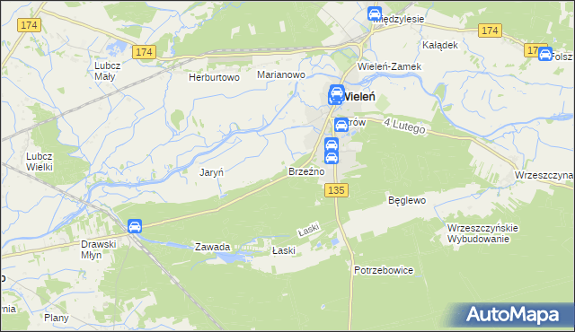mapa Brzeźno gmina Wieleń, Brzeźno gmina Wieleń na mapie Targeo