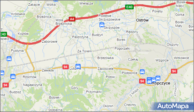 mapa Brzezówka gmina Ropczyce, Brzezówka gmina Ropczyce na mapie Targeo