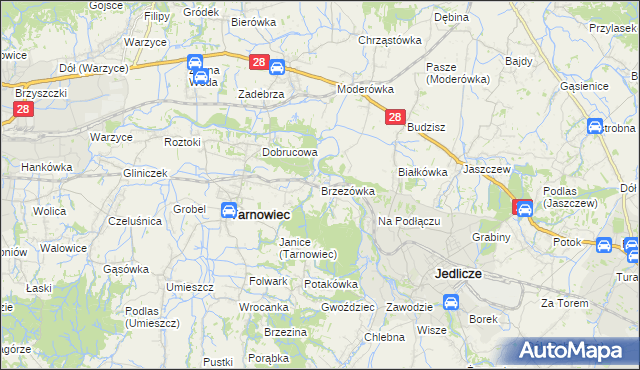 mapa Brzezówka gmina Tarnowiec, Brzezówka gmina Tarnowiec na mapie Targeo