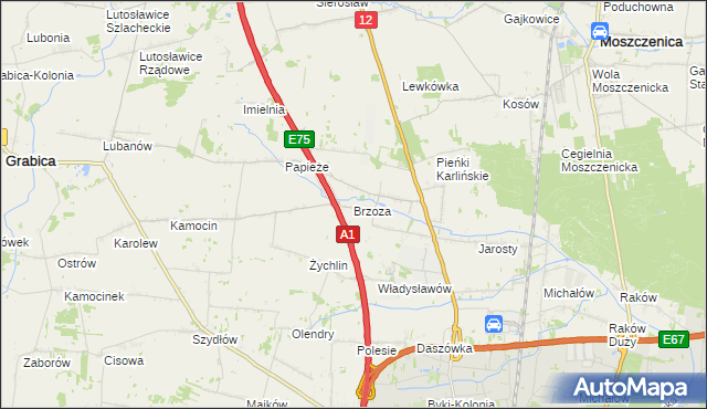 mapa Brzoza gmina Grabica, Brzoza gmina Grabica na mapie Targeo