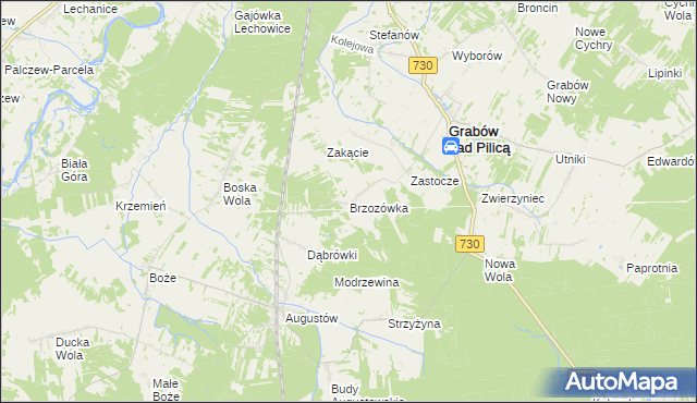 mapa Brzozówka gmina Grabów nad Pilicą, Brzozówka gmina Grabów nad Pilicą na mapie Targeo