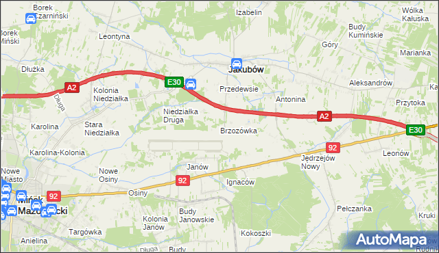 mapa Brzozówka gmina Jakubów, Brzozówka gmina Jakubów na mapie Targeo