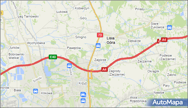 mapa Brzozówka gmina Lisia Góra, Brzozówka gmina Lisia Góra na mapie Targeo