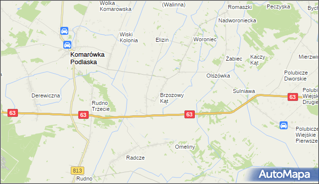 mapa Brzozowy Kąt gmina Komarówka Podlaska, Brzozowy Kąt gmina Komarówka Podlaska na mapie Targeo