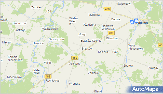 mapa Brzyków gmina Widawa, Brzyków gmina Widawa na mapie Targeo