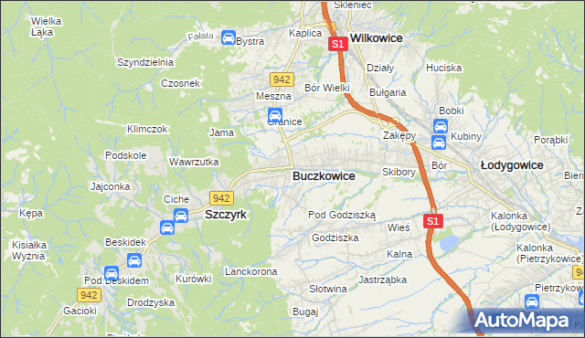 mapa Buczkowice, Buczkowice na mapie Targeo