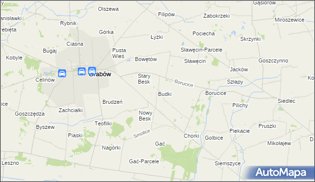 mapa Budki gmina Grabów, Budki gmina Grabów na mapie Targeo